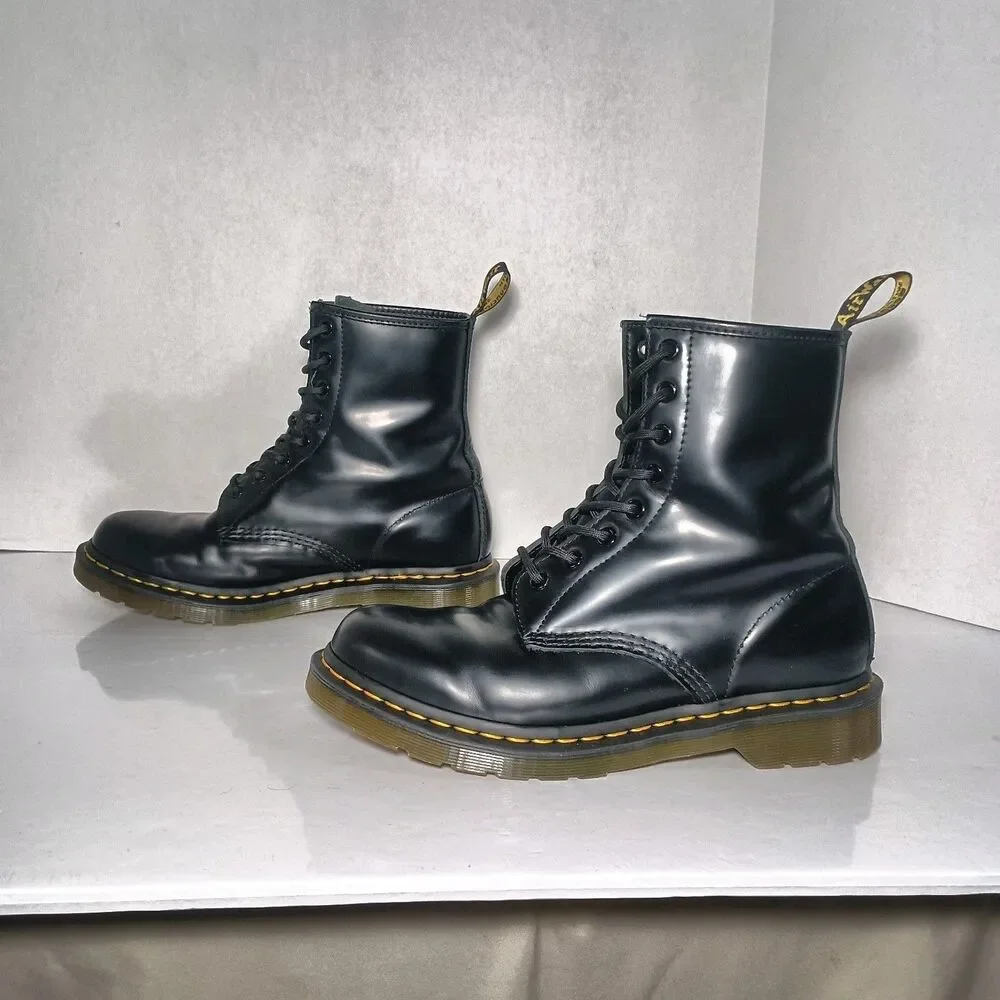 Dr Martens 11821 1460 Smooth Black Leather Combat Womens Boots Sz UK 7 US 9 Doc